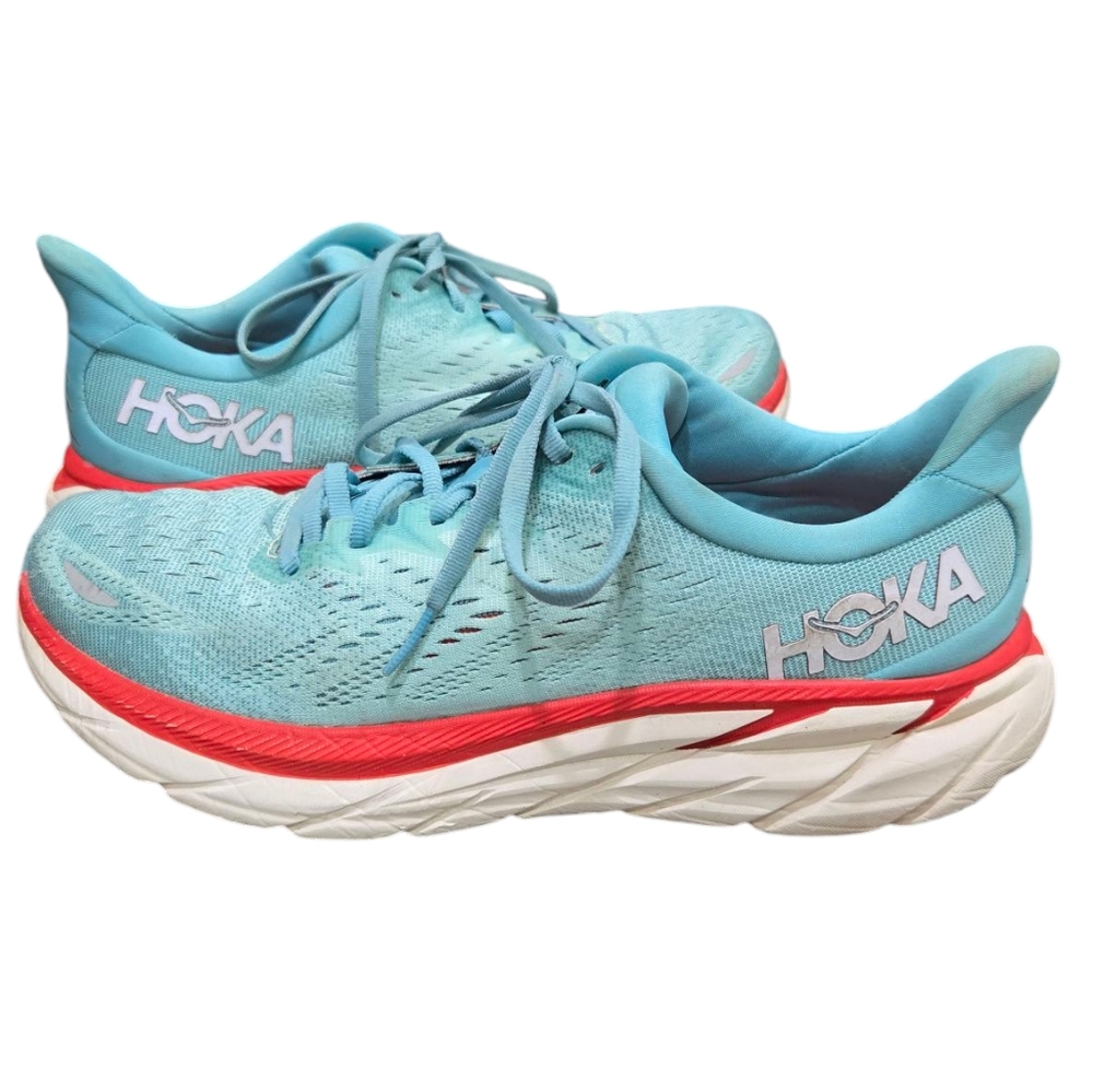 Hoka One One Clifton 8 Running Shoe Sneakers in Aqua 9.5B